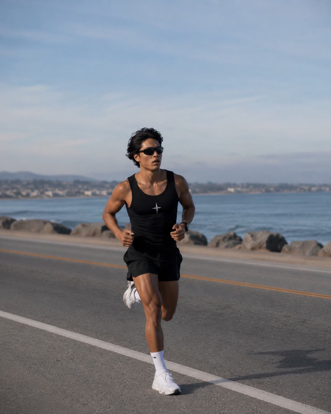 Course à pied en bord de mer avec un débardeur de sport LLTK